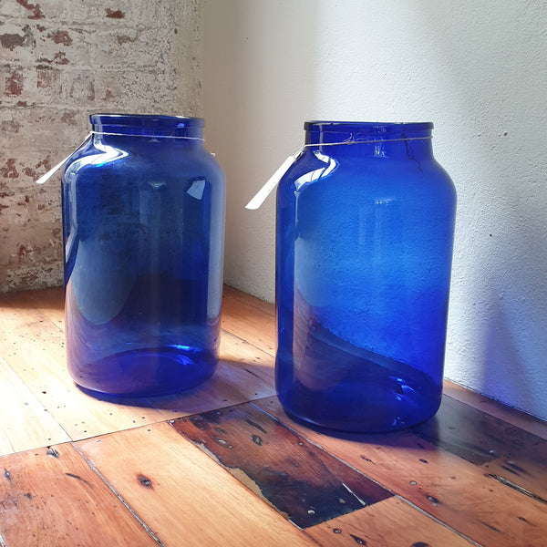 Vintage Blue Glass Jar - Extra Large
