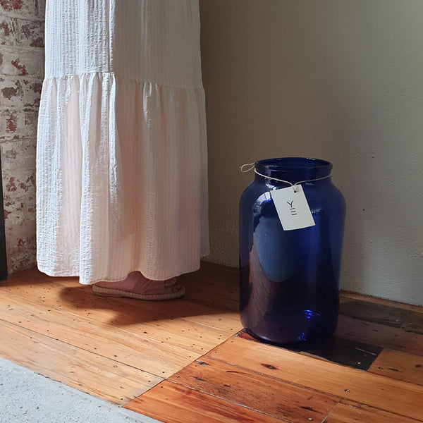 Vintage Blue Glass Jar - Extra Large