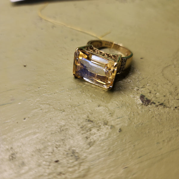 Vintage Citrine and Diamond Ring